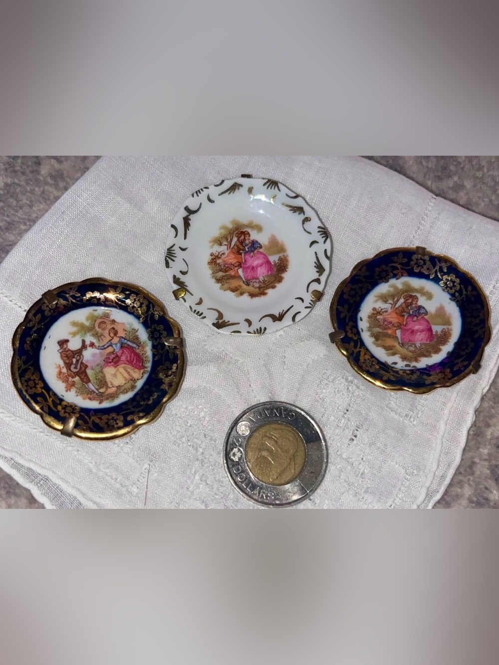 Set of 3 Vintage Limoges France Miniature Plates (Under 2")